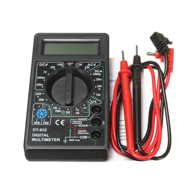 

Audew DT832 Digital LCD Multimeter Ohm Voltage Ampere Meter Buzzer Function with Test Probe Multi-function Multimeter