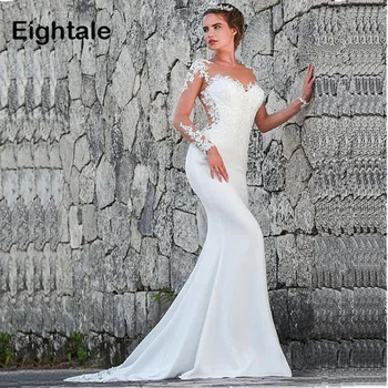 

Eightale Mermaid Wedding Dresses Turkey O-Neck Appliques Lace Bride Dress with Long Sleeve Dubai Wedding Gown Free Shipping New