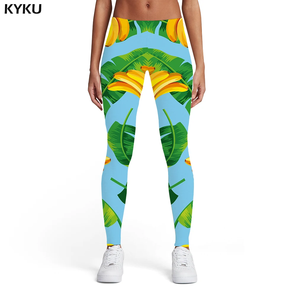 

KYKU Brand Banana Leggings Women Leaves Leggins Green Elastic Harajuku Trousers 3d Print Womens Leggings Pants Casual Fashion