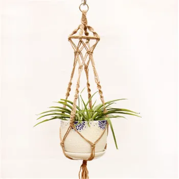 

Hand Knitting Natural Cordage Plant Hanger Basket Flower Pot Hanging Rope Holder String Wall Home Garden Balcony Decor