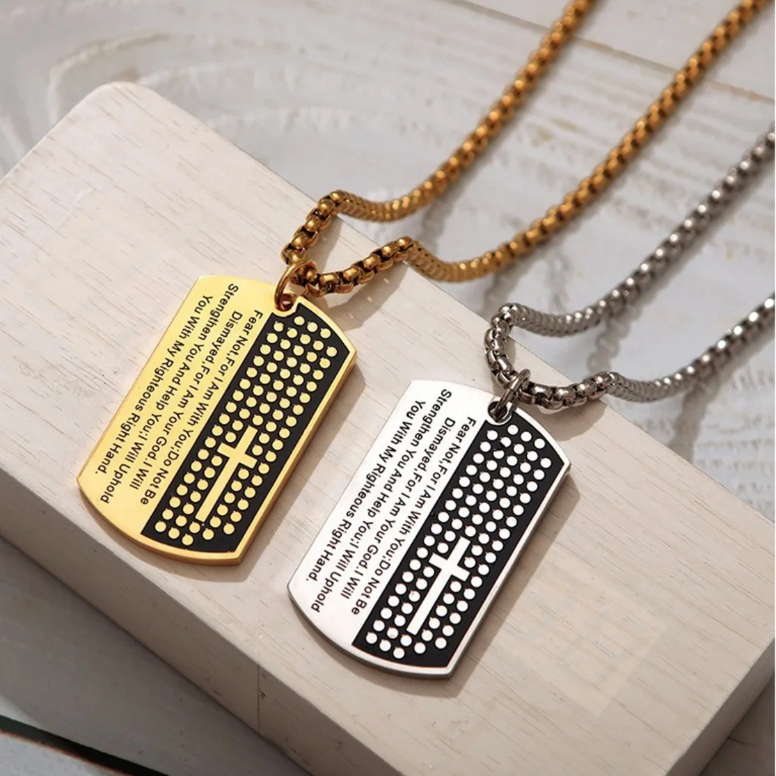 

Shield Mens Pendants Necklaces Stainless Steel Men's Carved Cross And Lord's Prayer Dog Tag Pendant Necklace (Silver) Gioielli