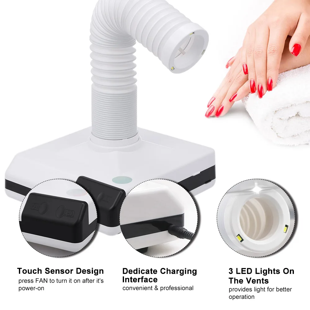 

60W Nail Dust Collector Nail Fan Vacuum Cleaner Dust Extractor Manicure Machine w/ 3 LED Lights Strong Suction 3 Vents