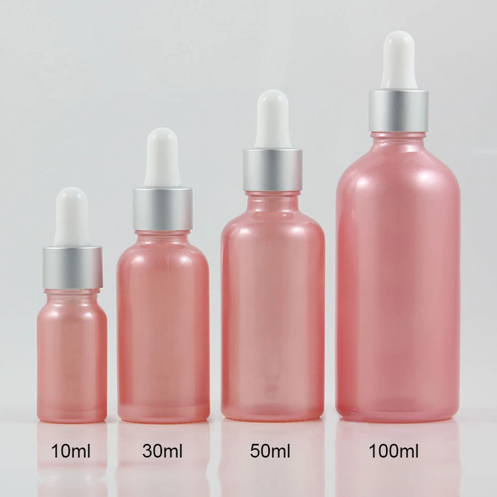 

50pcs 1ounce pink color wholesalae Glass Essential Oil container With matte silver dropper cap, 30ml Essential Oil bottle