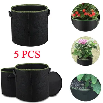 

5 Pack Grow Bags Fabric Pots Root Pouch with Handles Planting Container 3 Models