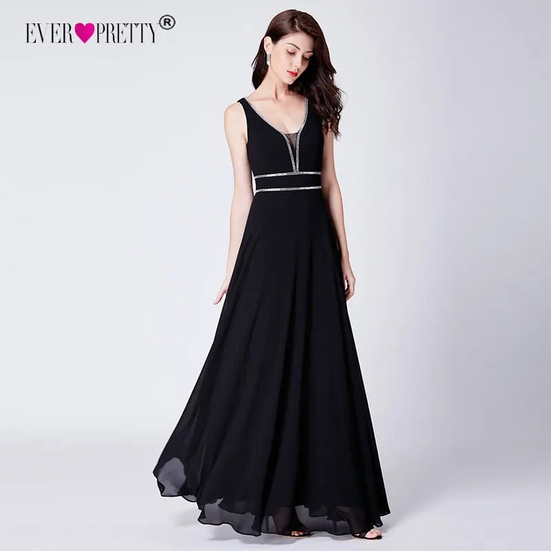 

Black Prom Dress Long 2019 Ever Pretty Elegant A Line V Neck Long Chiffon Formal Party Gown Sexy Backless Dress Vestidos De Gala