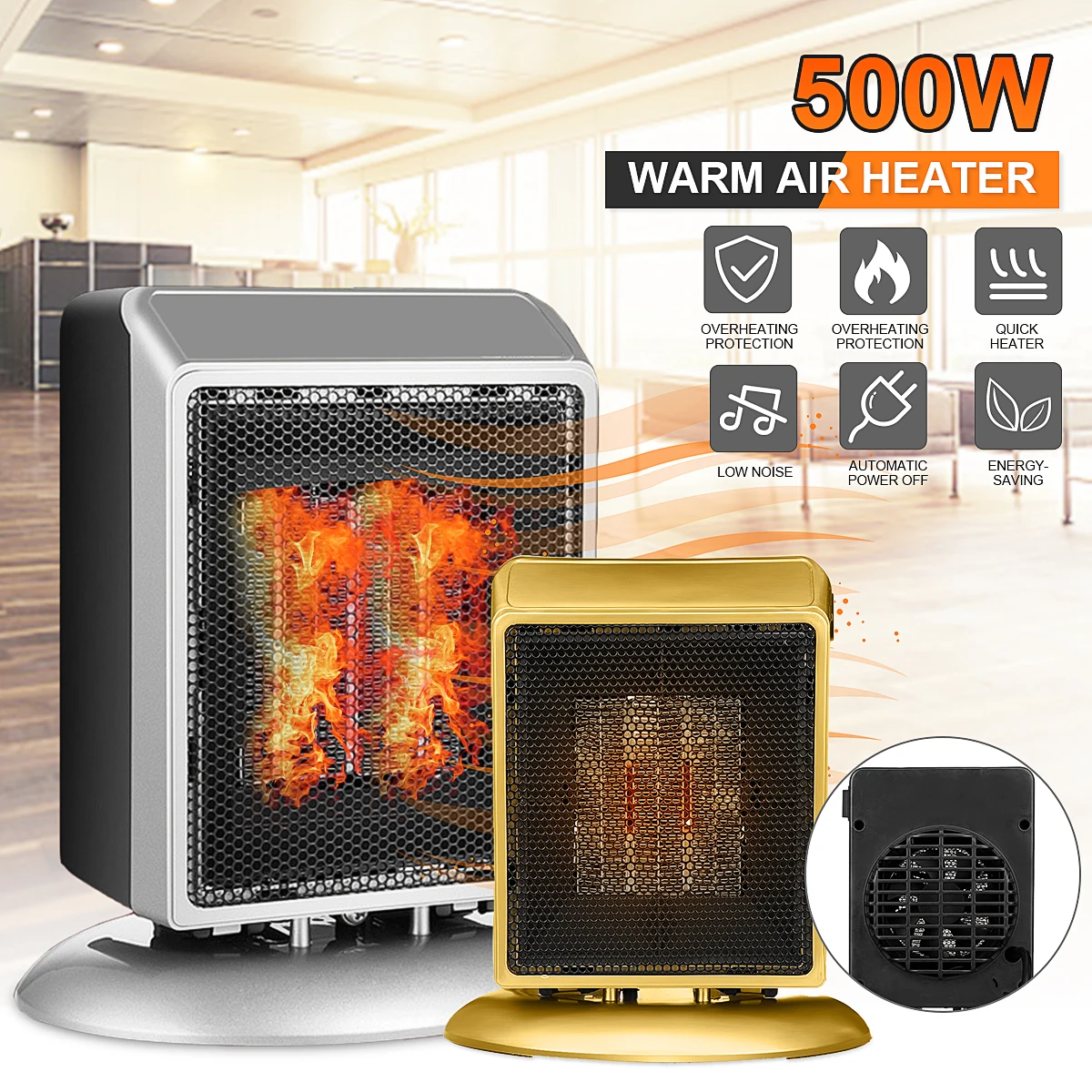 

500W 110V Electric Heater Mini Fan Heater Desktop Household Office Handy Heating Stove Radiator Warmer Machine for Winter