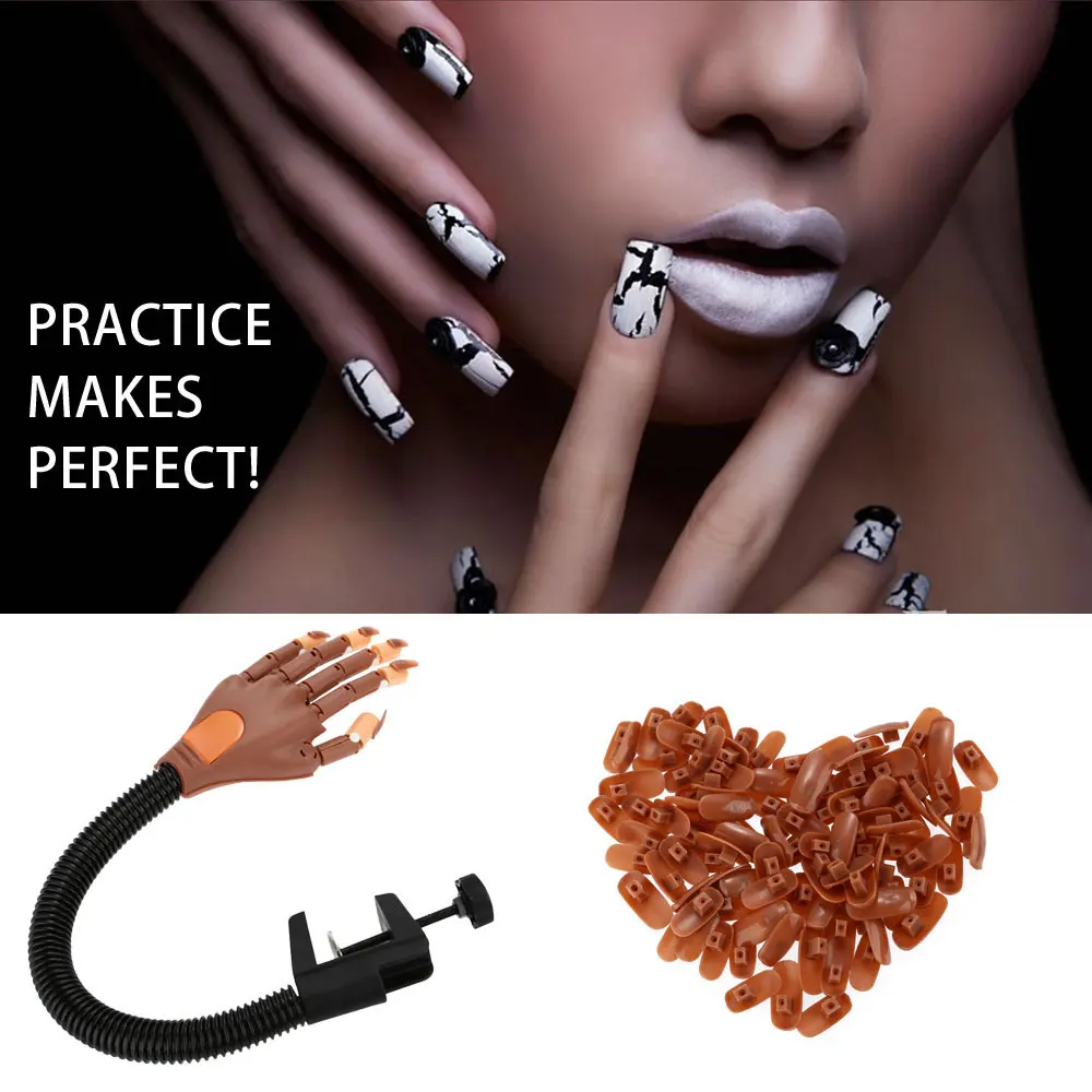 

Nail Art Model Hand False Nails Clamp Holder 100 Refill Nail Tips DIY for Training with Fake Nail Tips Painting Practice
