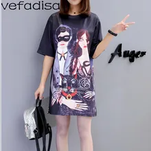 Vefadisa, футболка с двойным рисунком, женская летняя короткая футболка, платье с круглым вырезом, футболка с коротким рукавом, пуловер для девочек, футболка ZLD451