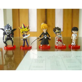 

5 pcs/set Yu-Gi-Oh! figure doll Yu Gi Oh Bleach Death Note Saint Seiya Football Boys mixed toys PVC model action 12cm for gift