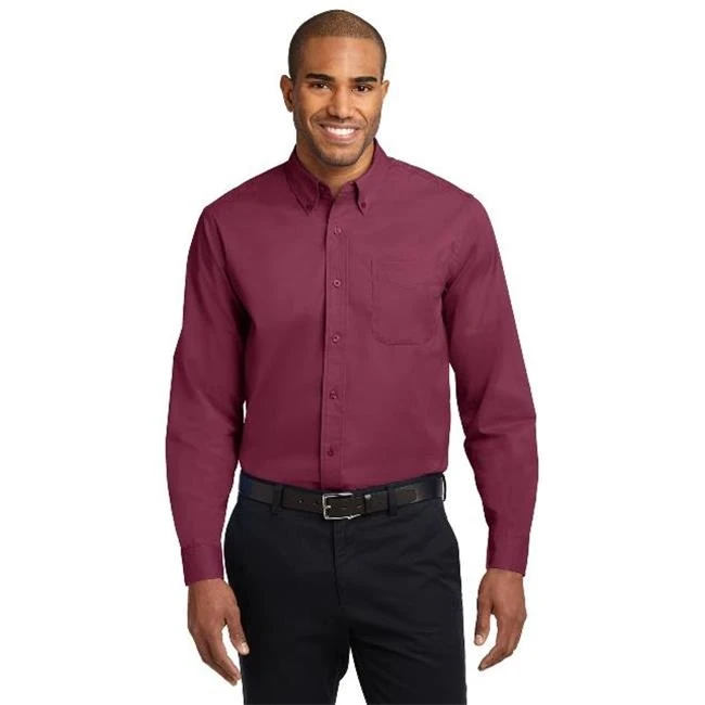 Port Authority S608 Mens Long Sleeve Easy Care Shirt Burgundy &amp Light Stone - 6XL |