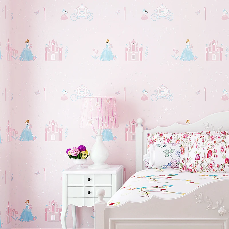 Us 31 24 Blue Pink Princess Room Non Woven Wallpaper 3d Bedroom Wallpaper Girl Cute Cartoon Background Wall Papaer For Kids Room In Wallpapers From