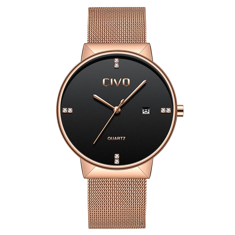 

CIVO Luxury Diamond Watch Men Simple Design Steel Mesh Watches Male Clock Montre Homme Waterproof Analogue Quartz Wrist Watch