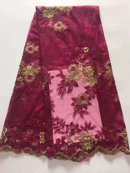

red French Lace Fabric With Flower Embroidered Tulle Lace Trim 2019 Wholesale African Negerian Lace Fabric 5yard/lot