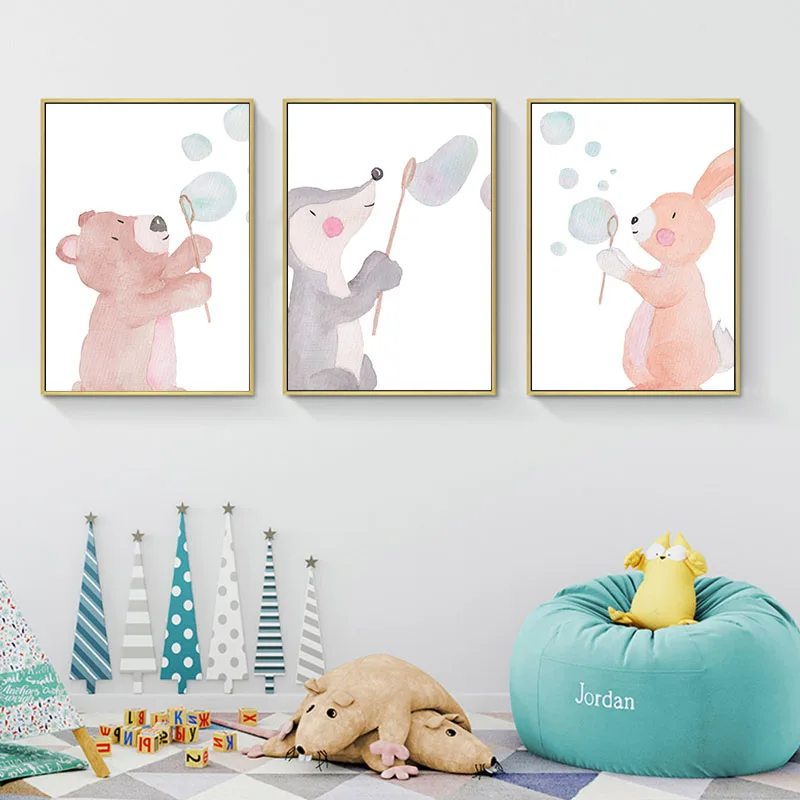 

Woodland Animals Nursery Canvas Poster Watercolor Print Wall Art Painting Nordic Kids Decoration Picture Boy Girls Bedroom Decor