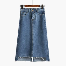 Сезон: весна–лето Для женщин Высокая талия юбка дамы Джинсовые юбки осень корейский Винтаж тонкая линия Повседневное джинсовая юбка