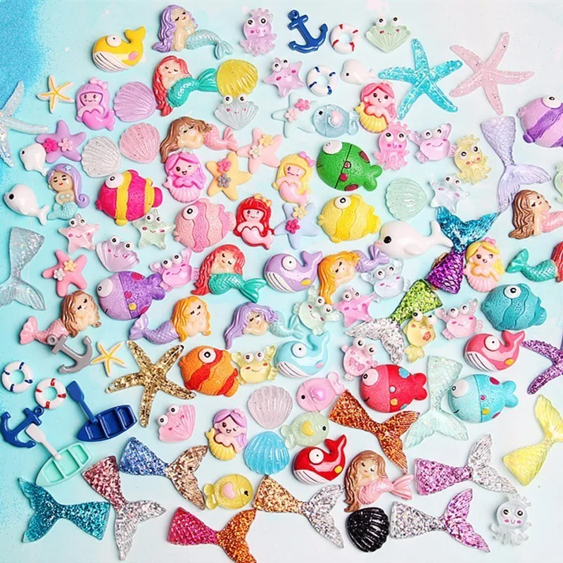 30 pcs Resin Marine Life Craft Decors 1.5-5cm Flatback Cabochons Embellishments