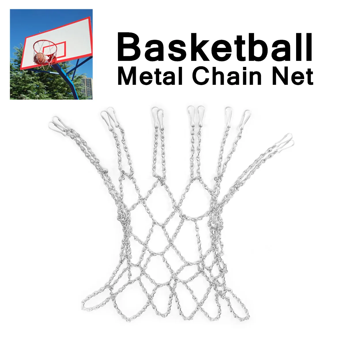 

Rust-Proof Metal Chain Net Zinc Steel 12 Loops Basketball Silver Design Standard Fit For Hoops Easy Attachment Heavy-
