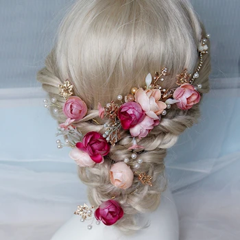 

Beautiful Lady Flower Pearls Headpiece Hair Pins Set Wedding Party Hair Costume Bridal Hair Design Decoration Accessories