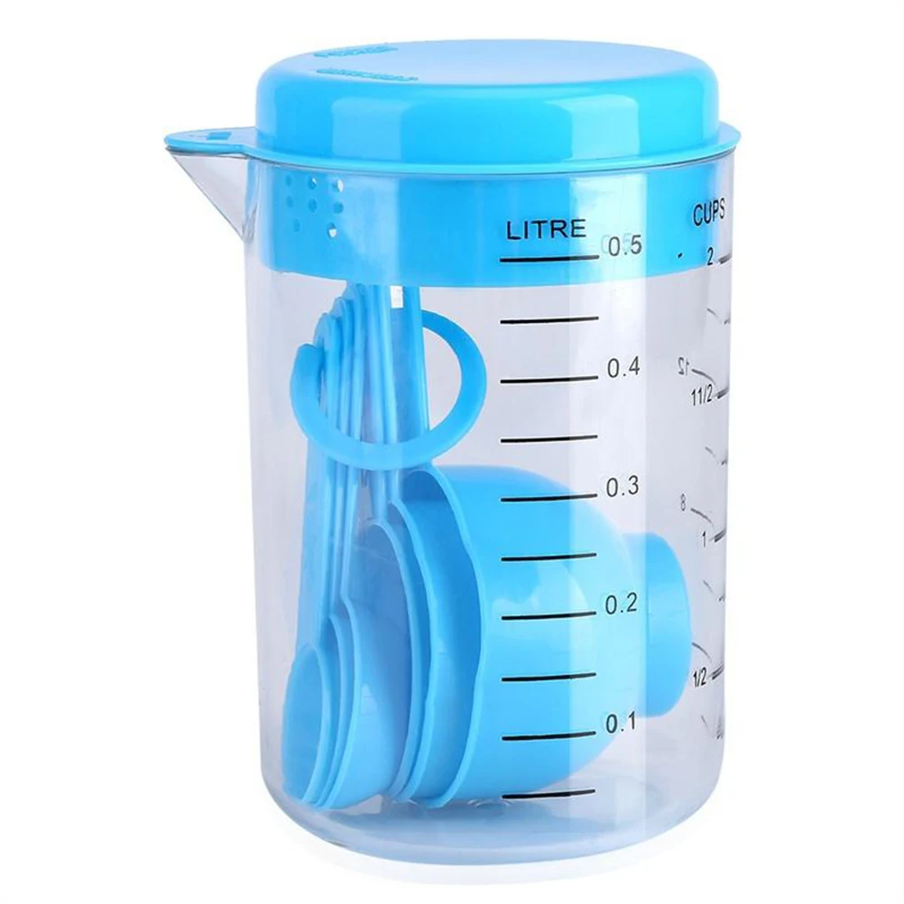 7pcs Plastic Measuring Spoons And Cups Kitchen Baking Cooking Tools (Sky-blue) |