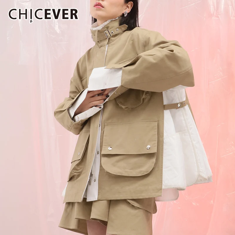 CHICEVER 2018 Autumn Jacket For Women Coat Female Long Sleeve Loose Oversize Stand Women's Coats Clothes Fashion New
