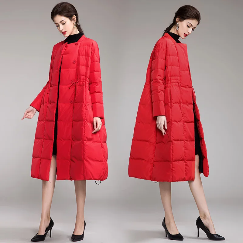 Surdimensionné Épais Femmes Manteau Blanc Duvet Veste Entaillé Canard Chaud Nouvelle De red black Col D'hiver Long White 2018 Et Collection IwS0CW