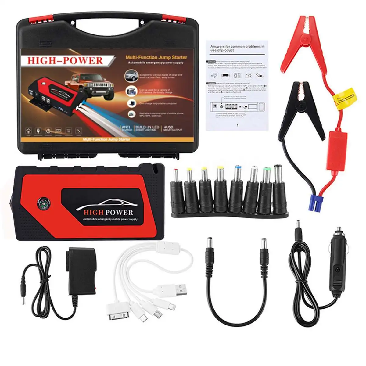 Car Jump Starter Emergency 69800mAh 12V Starting Device 4USB SOS Light Mobile Power Bank Car Charger For Car Battery Booster LED