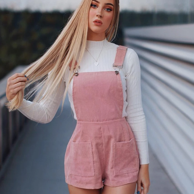 

women jumpsuit straps pocket pink jumpsuits romper femme pants backless off shoulder fashion casual rompers womens jumpsuit