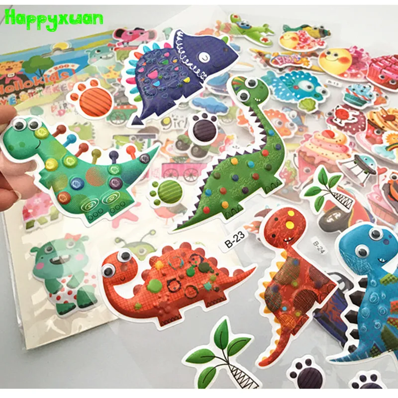 

Happyxuan 10 Sheets/lot 2-in-1 Cute Large 3D Puffy Bubble Stickers with Eyes Mix Ocean Animal Kid Girl Reward Toy Scrapbooking