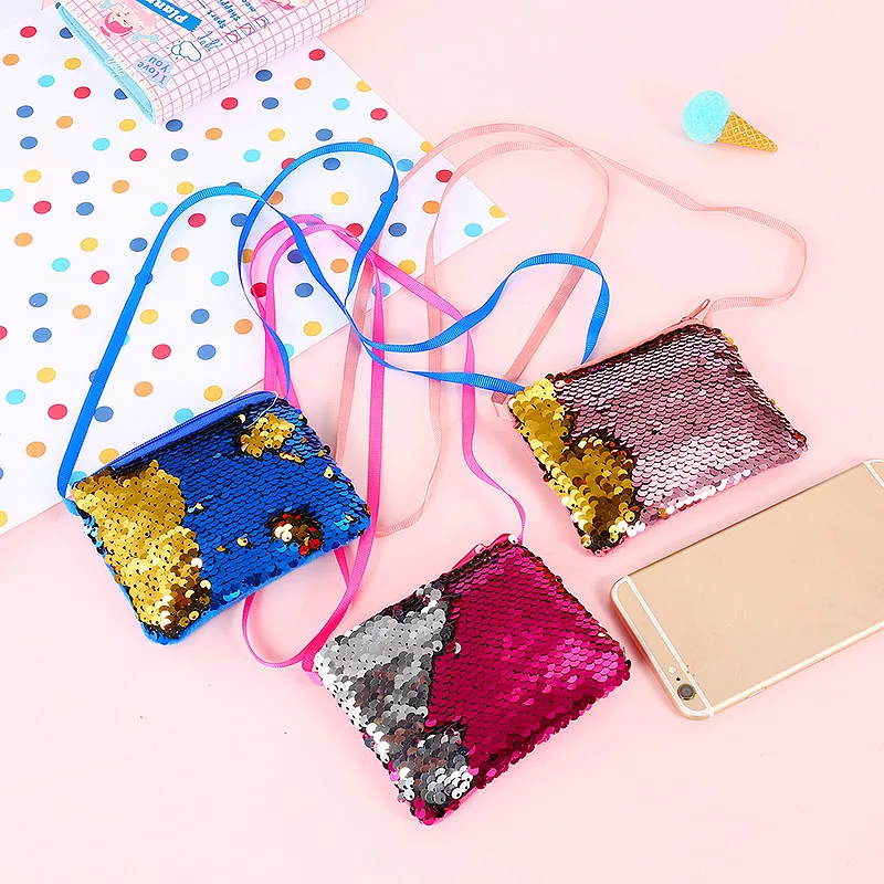 

Coin purse mermaid for girls portable Storage bags change wallet square organizer earphone pouch kids paillette pocket Women 1PC