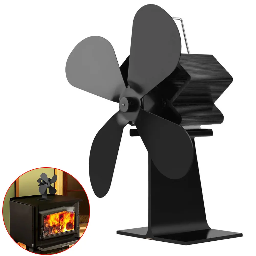 

4 Blade Eco Friendly Home Wood Log Heat Powered Fireplace Top Fuel Saving Stove Fan Quiet Burner Silent Operation
