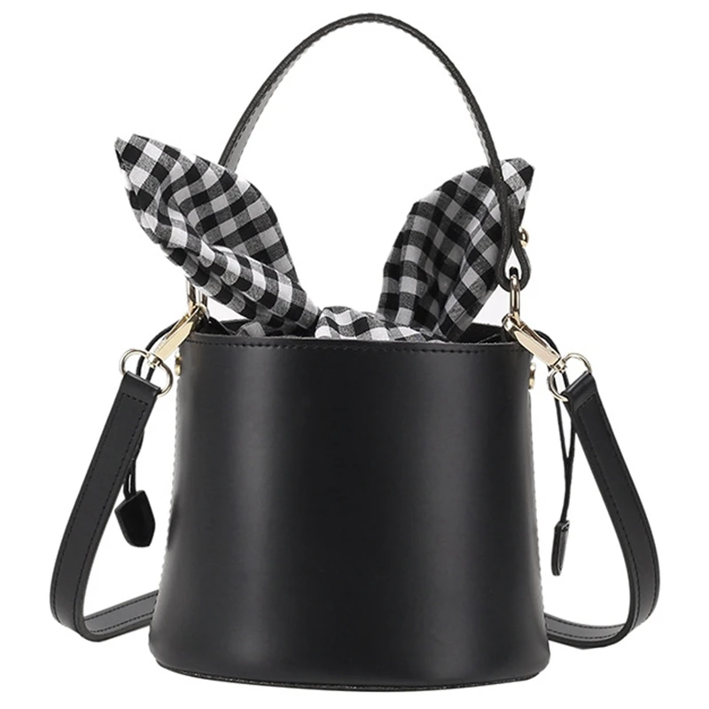 

New Bucket Bag Plaid Bow Women Pu Leather Handbag Famous Designer Crossbody Bag Quilted Plaid Women Shoulder Bag
