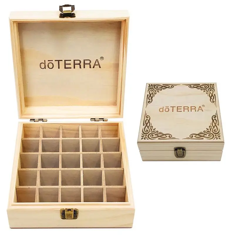 

25Grids Wooden Essential Oil Storage Box Organizer Portable Carrying Case Aromatherapy Container Treasure