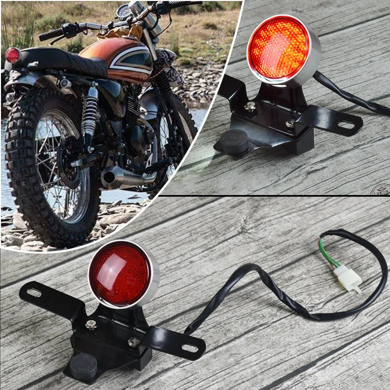 

Mayitr 1pc Motorcycle LED Rear Tail Brake Light Stop Lamp CNC Universal Vintage License Plate Holder Support
