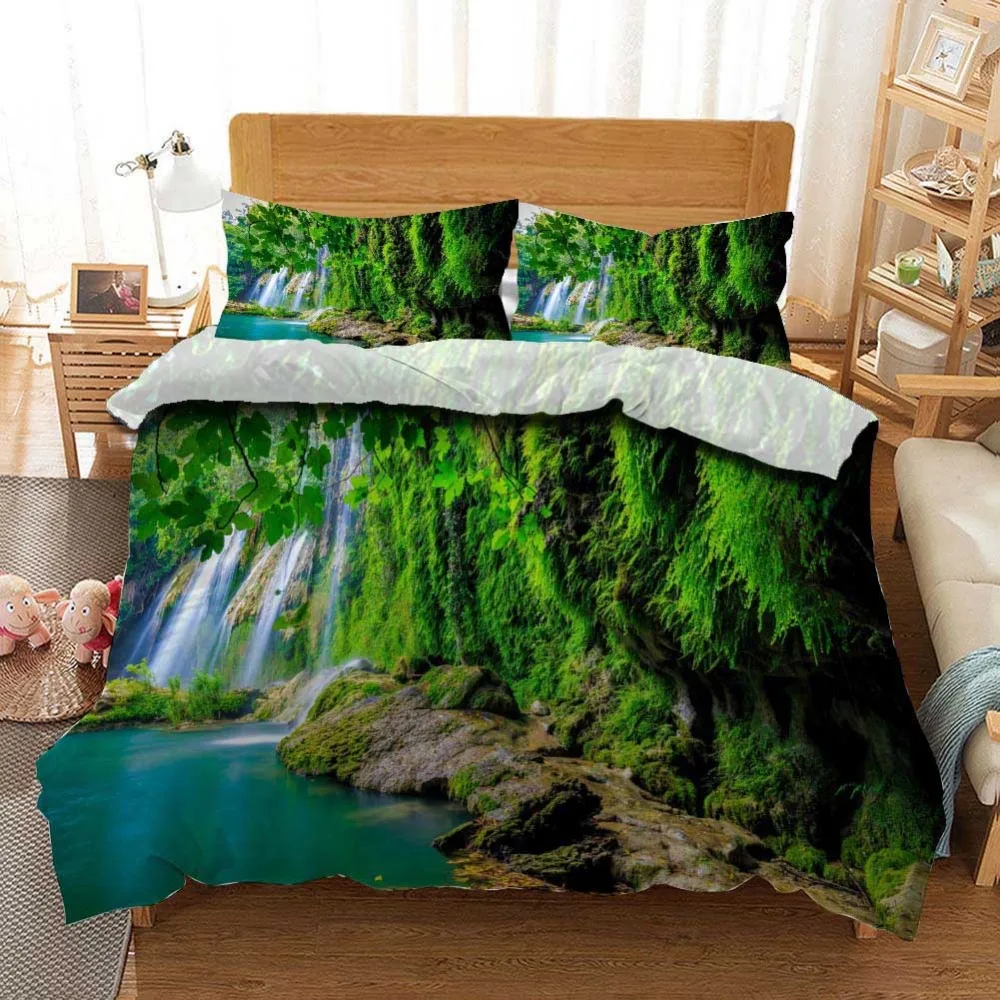 

customization 3D Maple trees rock Bedding Duvet Cover Set Pillowcase Microfiber Soft Comforter Bedroom Single Queen King