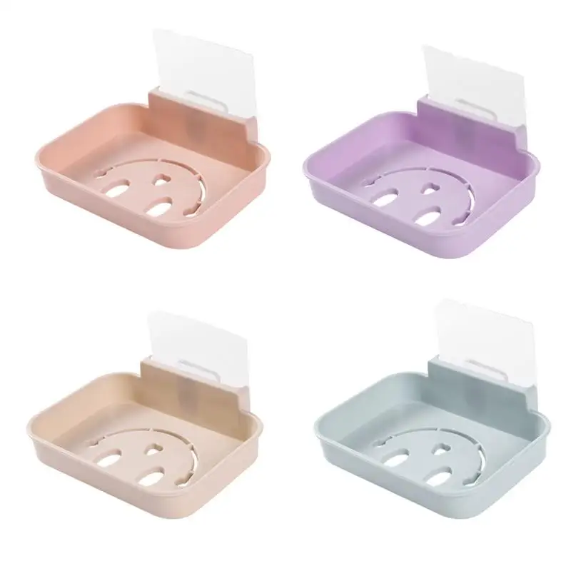 

Single Layers Suction Soap Box Seamless Smiley Kitchen Bathroom Accessories Soap Dish Suction Holder Storage Basket Stand Tools