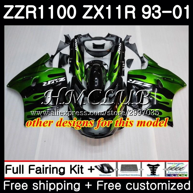 ZZR 1100 для KAWASAKI NINJA ZX 11R 1998 1999 2000 2001 51HC. 15 ZX11 R ZZR1100 зеленый черный ZX11R 93 97 98 99 00 01