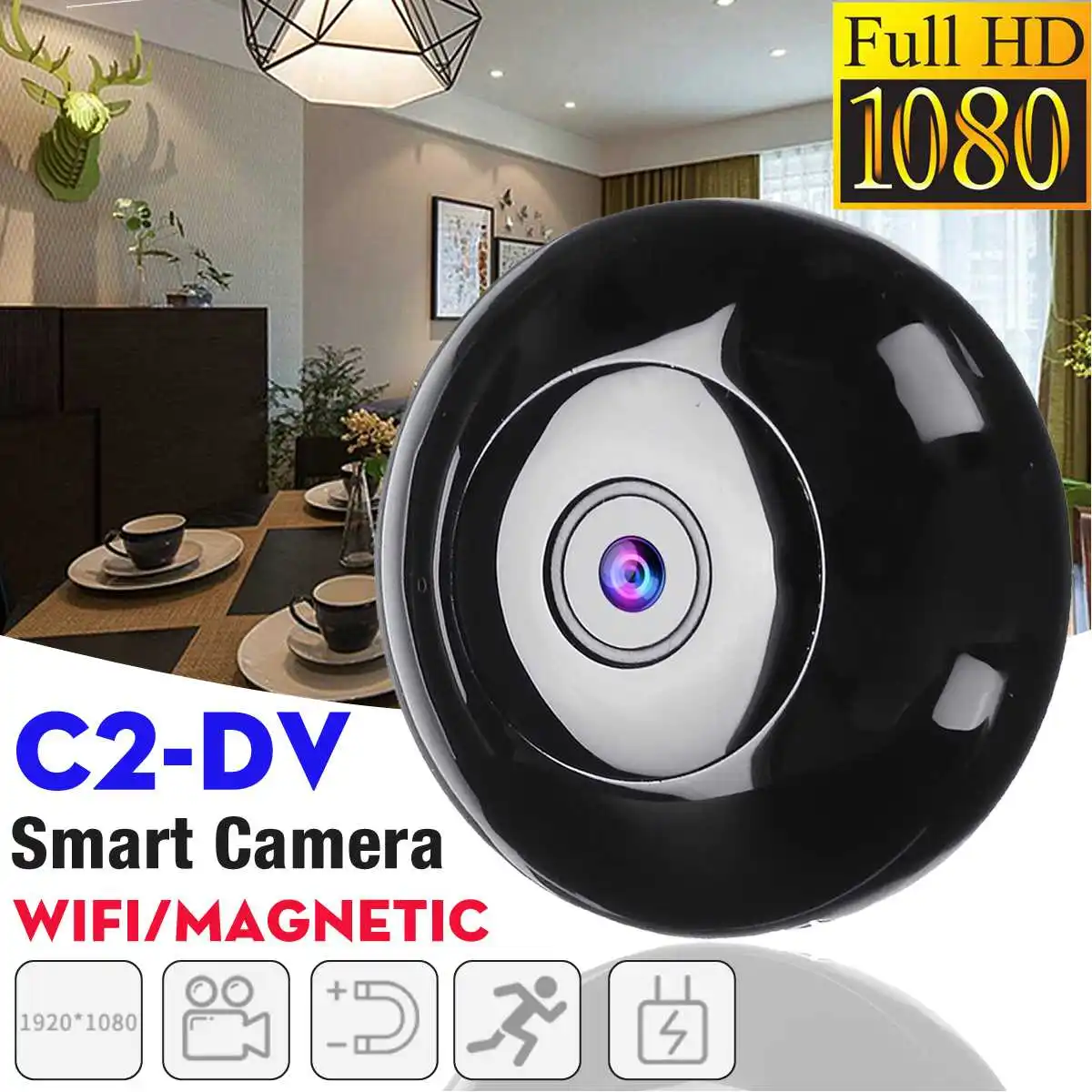 

Wireless Smart Camera Car Mini Camera 1080P HD Motion Video Surveillance Camcorder IR Night Vision Loop Recording for Car Home