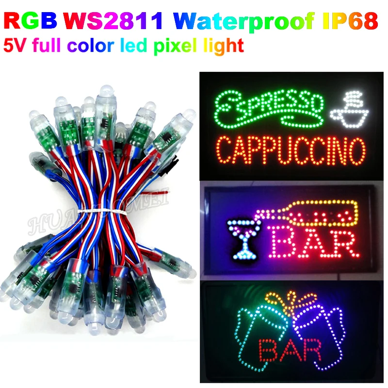 

Addressable RGB Full Color Digital 12mm WS2811 LED Pixel String Light Module,Round shape,50pcs/string,Waterproof IP68,DC5V input