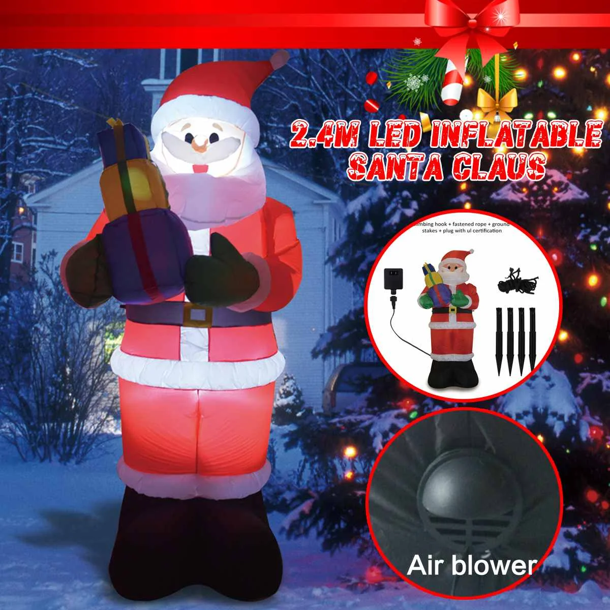 

2.4m EU/US PLUG LED Santa Claus Inflatable Christmas LED Santa Claus Toy for Christmas Garden Outdoor Decoration