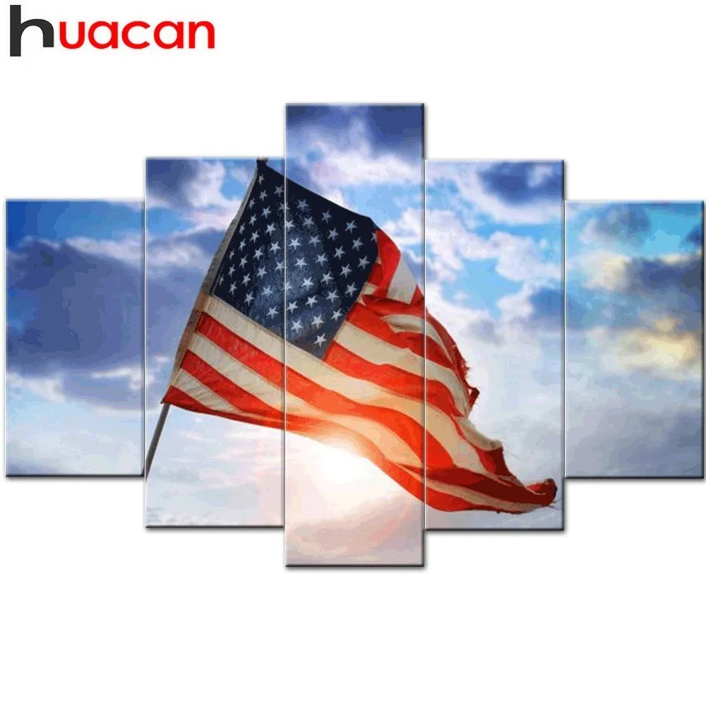 

HUACAN Full Square 5D DIY Diamond Painting Stars And Stripes Diamond Embroidery Landscape Multi-picture Combination Decor Home