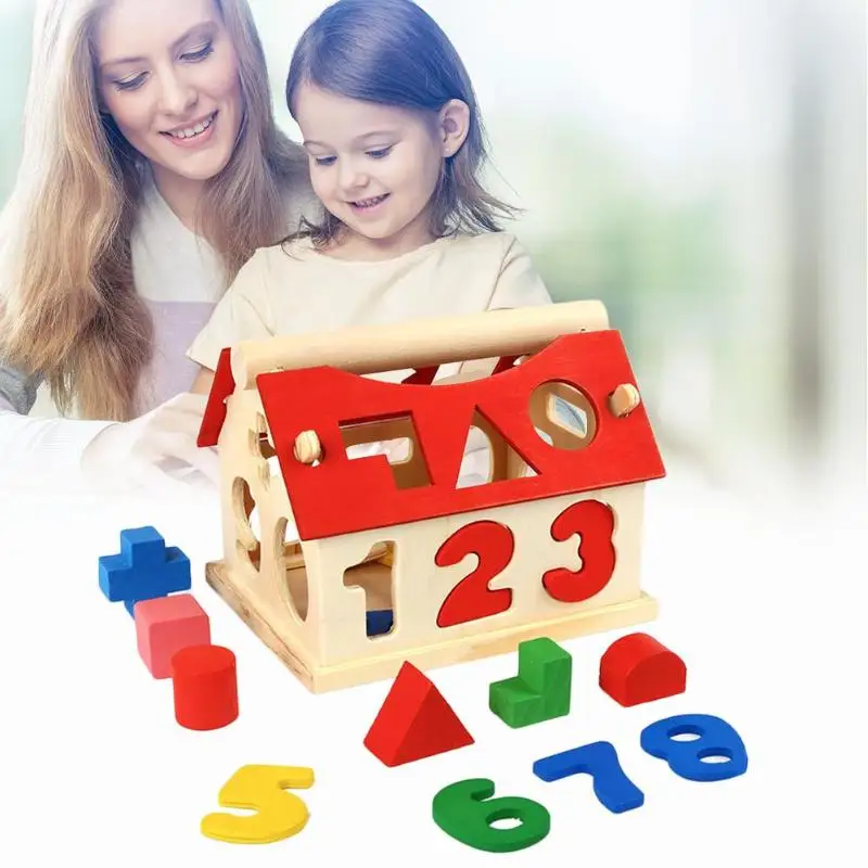 

Wooden Puzzle Building Block Toy Wooden Montessori Materials Wisdom House Digital Shape Early Education Teaching Matching Toys