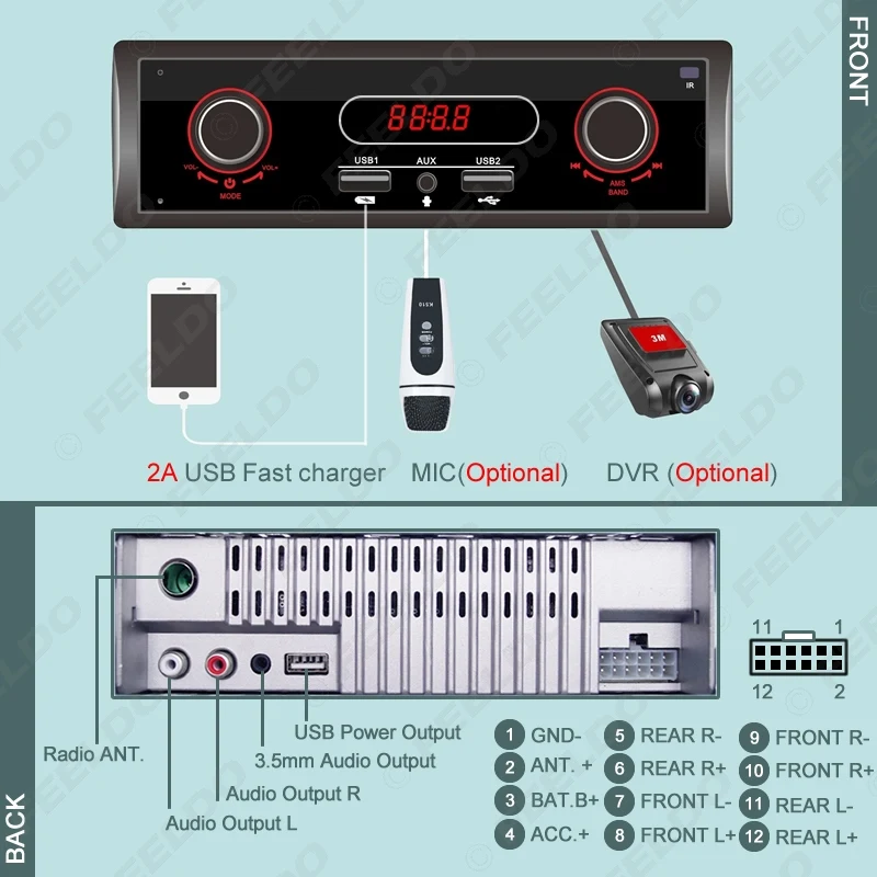 FEELDO ультратонкие 1DIN Автомобильный MP3-плеер с FM радио AUX IN/OUT высокое Мощность USB Зарядное Устройство ИК-пульт дистанционного Управление# MX3838