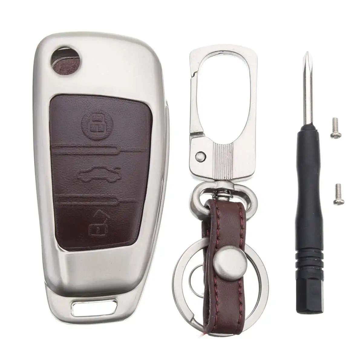 

Durable Alloy Smart Remote Key Shell Pu Leather Case Cover For Audi A1 A3 A6 S3 Q3 Q7 Brown Black