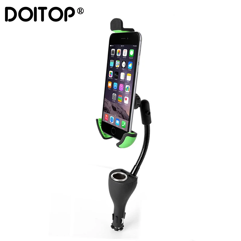 

DOITOP Universal Car Phone Holder Cigarette Lighter Interface Mount Stand Charger For iphone Samsung GPS with Dual USB Ports
