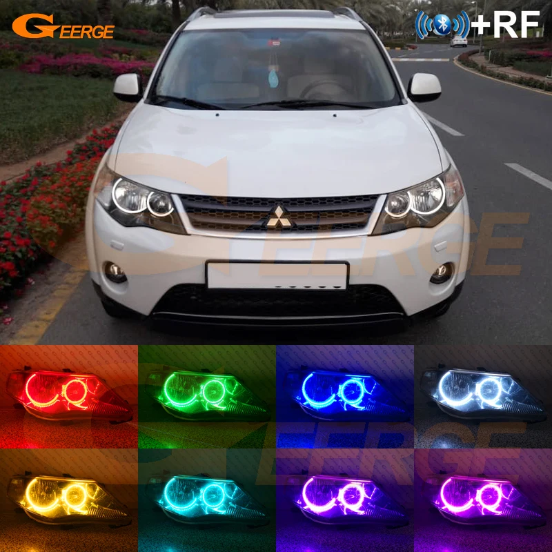 Для Mitsubishi Outlander 2007 2008 2009 галогенная фара отличная RF Bluetooth APP управление многоцветный RGB комплект светодиодов «глаза ангела»