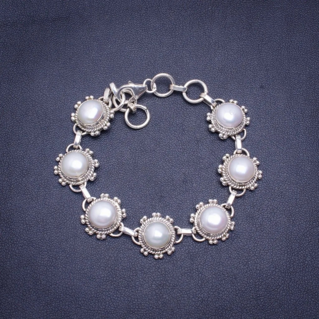 

Natural River Pearl Handmade Unique 925 Sterling Silver Bracelet 6.25-7.25" A3047