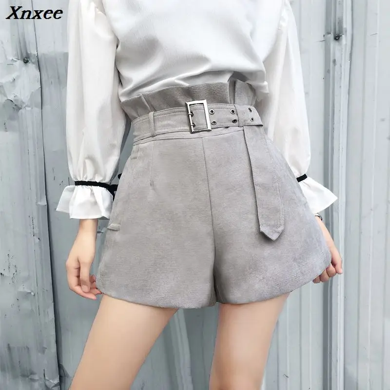 Xnxee high waist wide leg shorts with free belt women high street casual slim shorts fashion green short trousers 2019 2XL size Xnxee high waist wide leg shorts with free belt women high street casual slim shorts fashion green short trousers 2019 2XL size