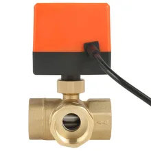 AC 220 В латунь Электрический моторизованный шаровой клапан 3 способа 3 провода для пальцев, искусственные бриллианты, Т-образный 1,6 pa нить DN25 G1"