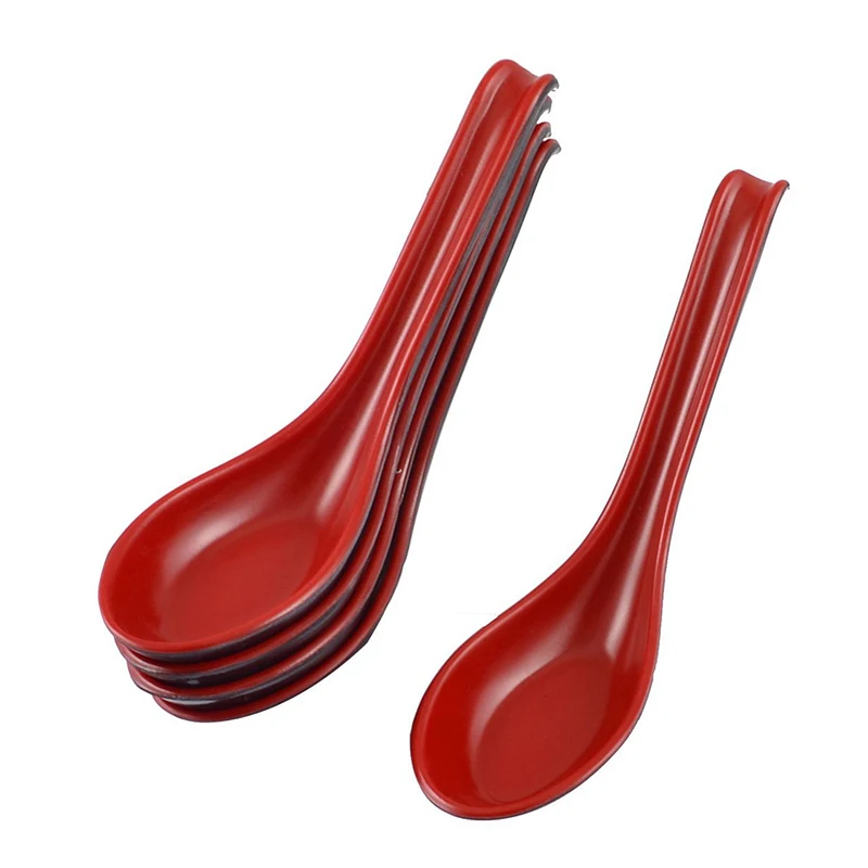 

5 Pieces Kitchen Red + Black Plastic Spare Part Soup Spoon Rice Spoon