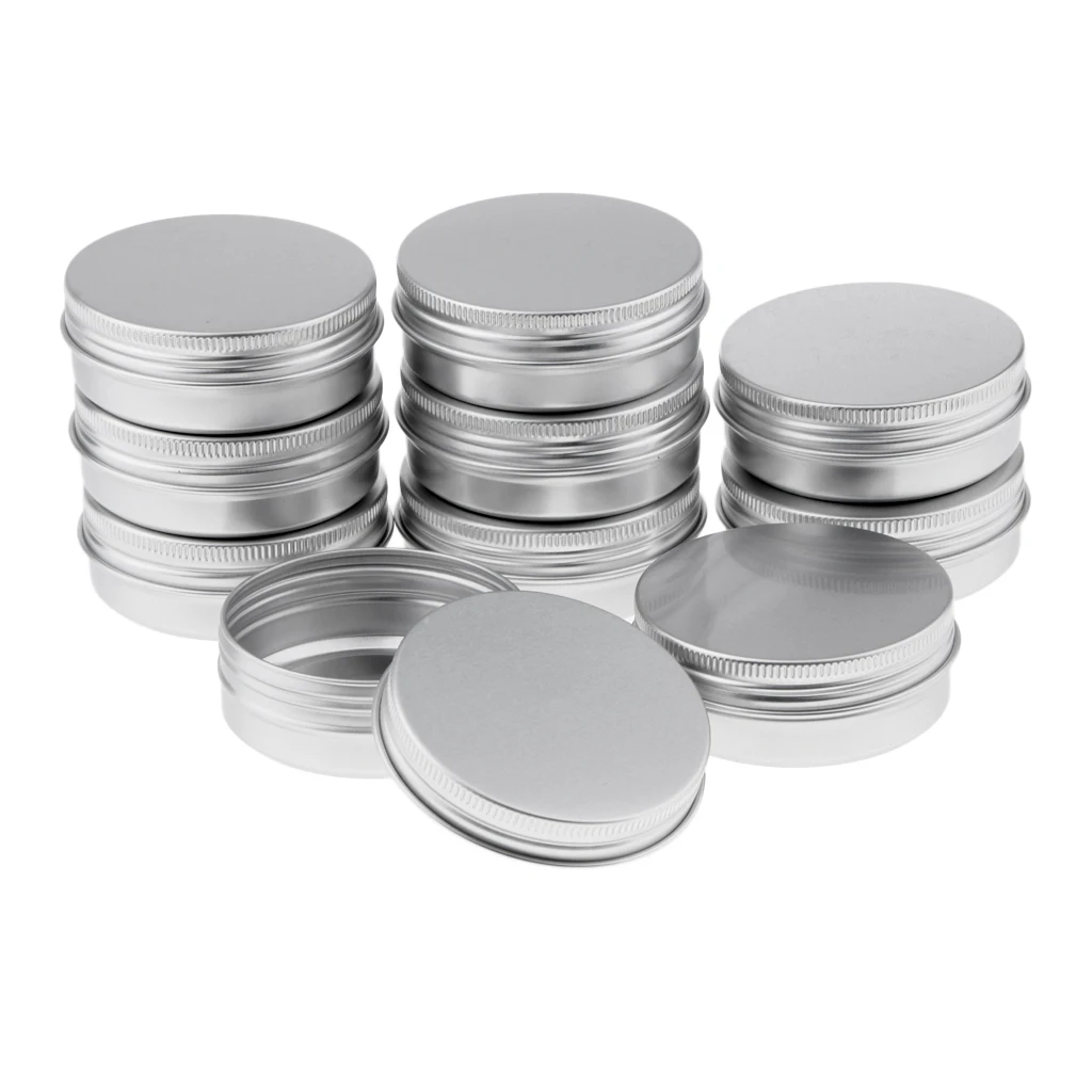 

10x 60ml Round Aluminum Cosmetics Cream Empty Lip Balm Containers Jars Tin Suitable for Travel-Size Cosmetics/Balms